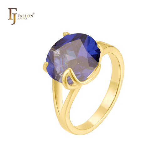 Big stone rounded colorful CZ solitaire 14K Gold, 18K Gold, Rose Gold, White Gold rings
