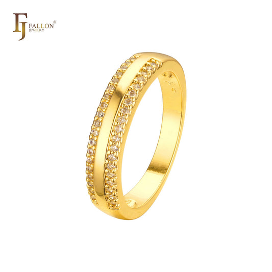 Plain design double row paving white CZs 14K Gold rings