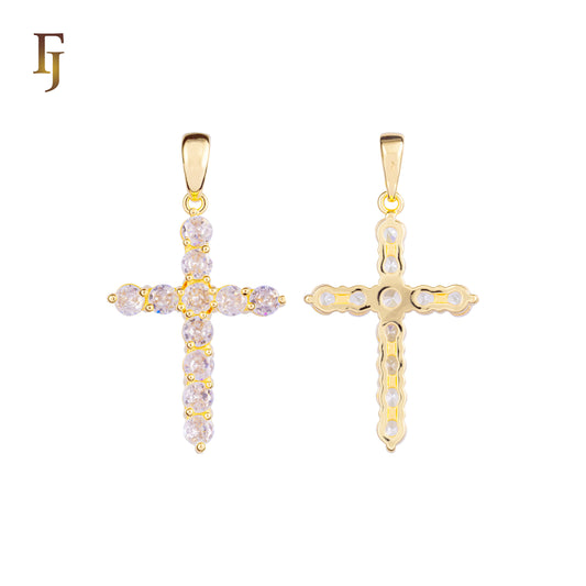 Minimalist Latin Cross Pendant – Gold-Plated Religious Necklace with Sparkling Round CZ Stones