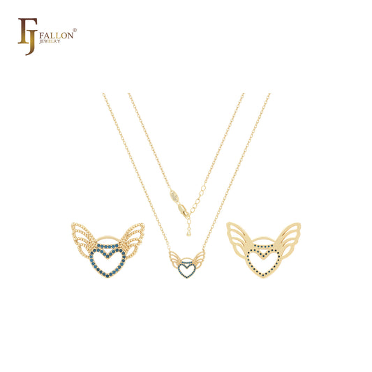 Herz aus Türkis mit Flügeln 14K Gold Halskette