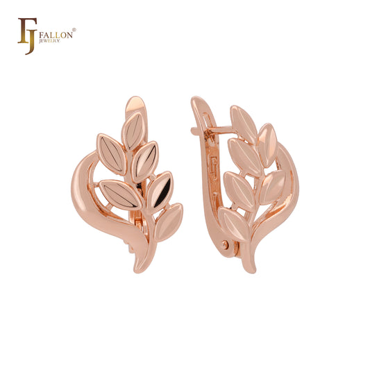 Luxurious leaves of silver Rose Gold two tone Russian Lock Earrings