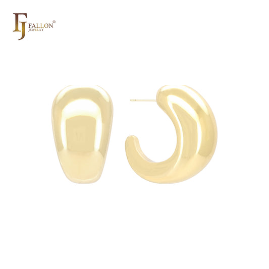 Curved glossy rounded teeth 14K Gold, Rose Gold, White Gold Stud Earrings