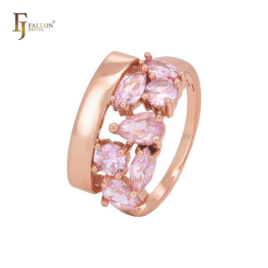 Anéis da moda em ouro rosa com zircônias cúbicas de cluster luxuosos