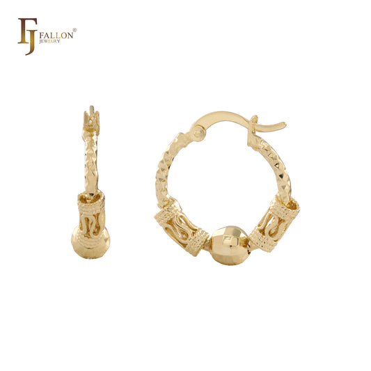 Textured beads 14K Gold, Rose Gold, two tone Hoop earrings