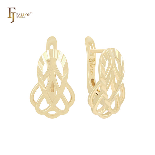 Flower filigree Elegant 14K Gold, Rose Gold two tone Russian Lock Earrings