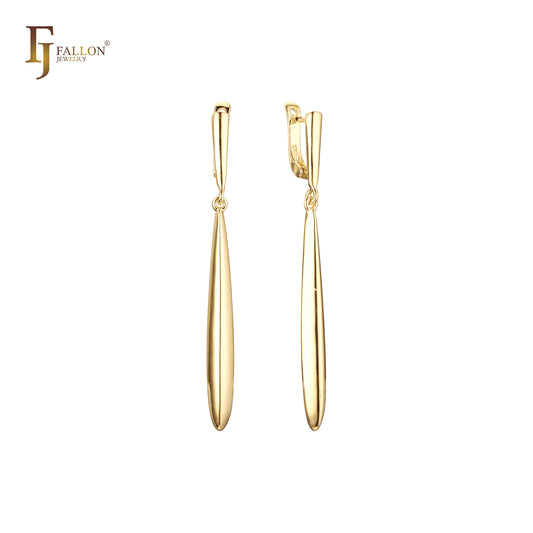 Long beads drop 14K Gold Russian Lock Earrings