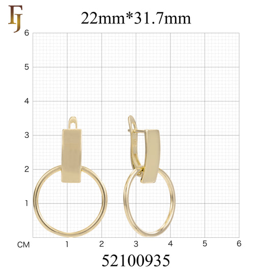 Gold Russian Lock Earrings – Geometric Minimalist Rectangle & Circle Drop | Sleek Non-Tarnish Jewelry by FJ