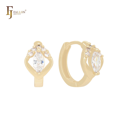 Marquise cluster white CZs 14K Gold Huggie Earrings