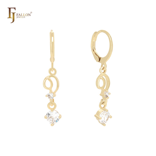 Solitaire rounded white CZ drop 14K Gold Lever-Jack Huggie Earrings
