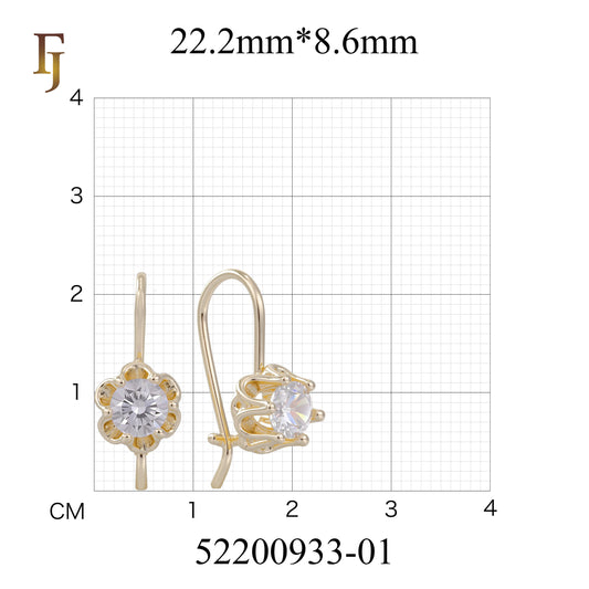 Gold Wire Hook Earrings – Floral Prong CZ Drop Design | Lightweight Dainty Jewelry by FJ