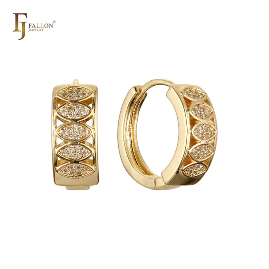 Multi Marquise Beads cluster white CZs 14K Gold Huggie Earrings