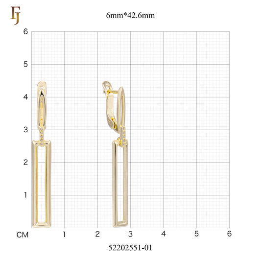 Gold Long Geometric Drop Earrings with CZ Accents – Elegant Dangle Earrings for Women – FJ Jewelry