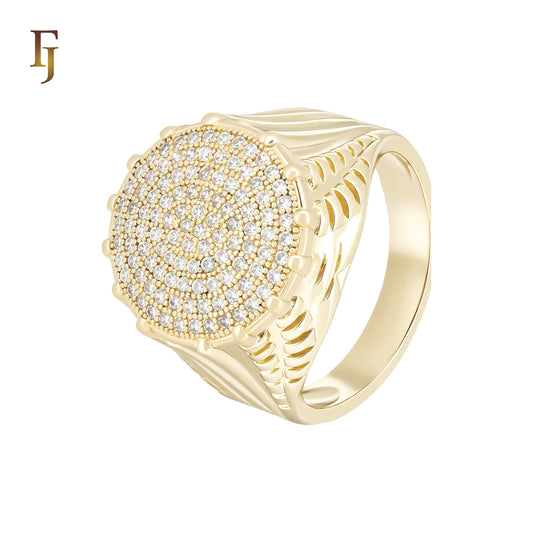 Round Pave Cubic Zirconia Signet Ring 14K Gold Plated Hypoallergenic Tarnish Resistant Jewelry FJ Fallon Jewelry
