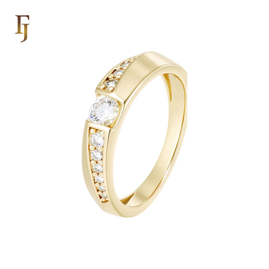 Cubic Zirconia Solitaire Band Ring 14K Gold and Rose Gold Plated Hypoallergenic Tarnish Resistant Jewelry FJ Fallon Jewelry
