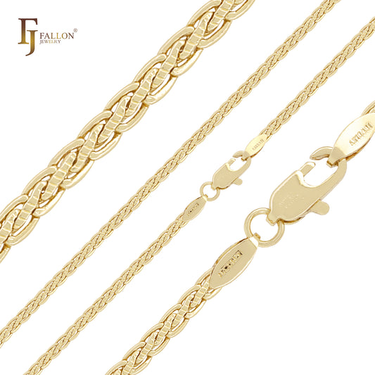 Center hammered thin spiga link 14K Gold, Rose Gold chains