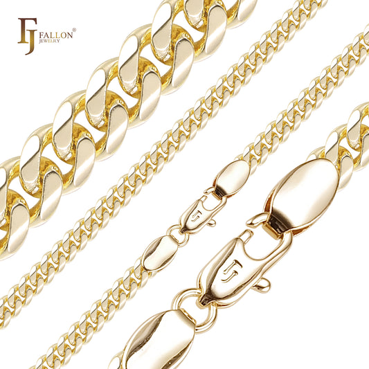 Classic Miami Style Cuban link rounded flank flattened surface chains plated in 14K Gold, Rose Gold RFSF