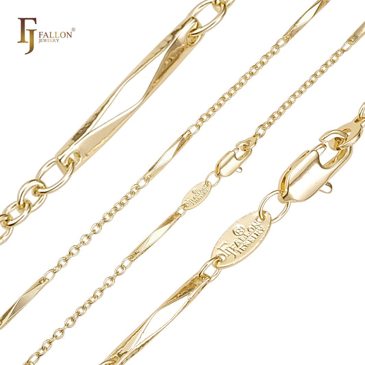 Fancy bar link chains plated in 14K Gold, Rose Gold