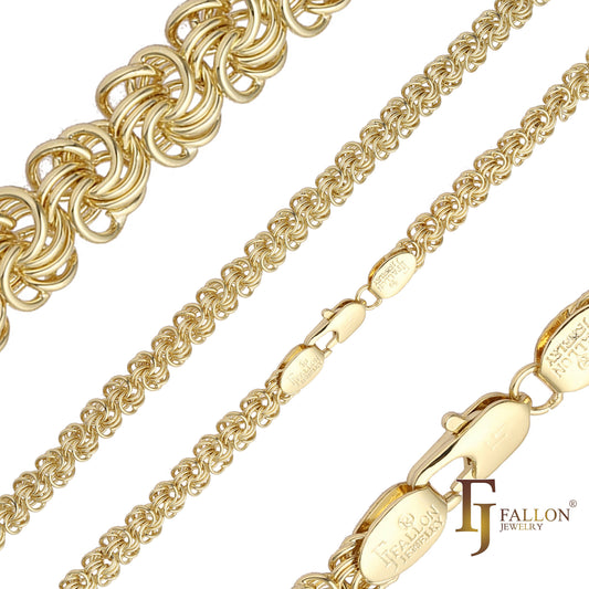 Bismarck Luxurious Byzantine long weaving double and triple rolo link chains plated in Rose Gold