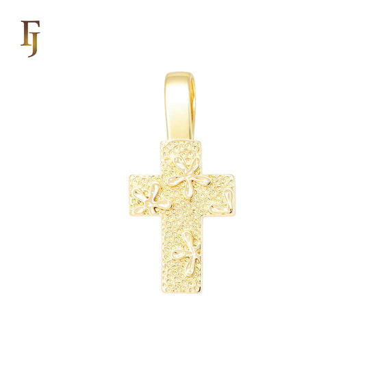 Nugget textured wide latin style flower Georgia 14K Gold Religious Cross Pendant Christian
