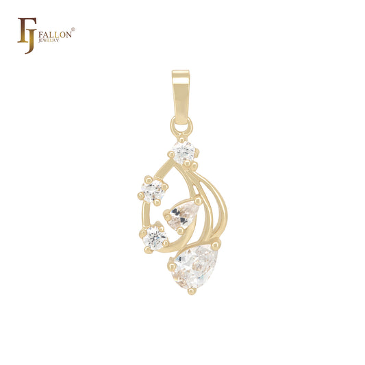 Cluster white CZs waves 14K Gold Fashion Pendant