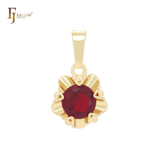 Fancy flower of rounded solitaire radiant cut white CZ 14K Gold Solitaire Pendant