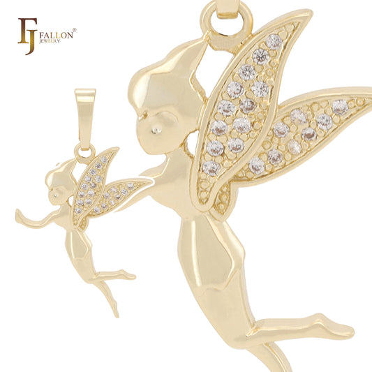 Feenanhänger mit weißem Zirkonia-Cluster aus 14 Karat Gold