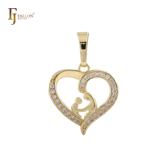 14K Gold heart pendant of mother and kid