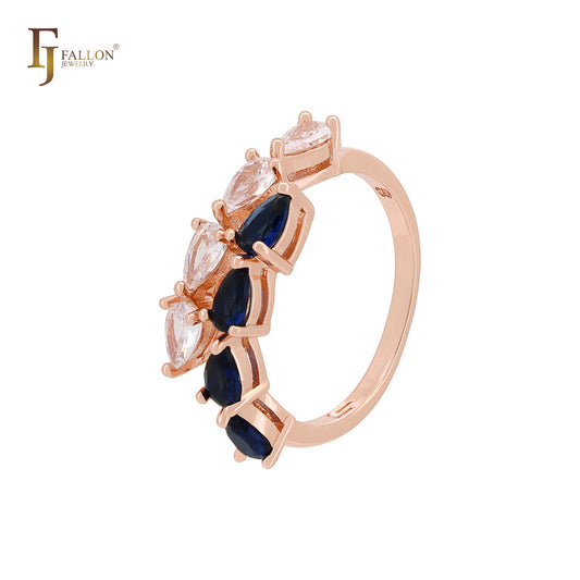 Anillos de moda de doble fila de circonitas azules y blancas mixtas de 8 mm de ancho