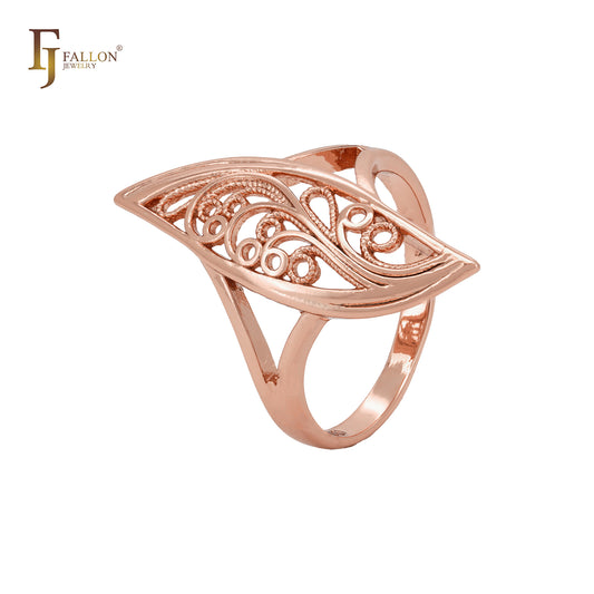 Anéis de moda em ouro rosa com folhas de filigrana