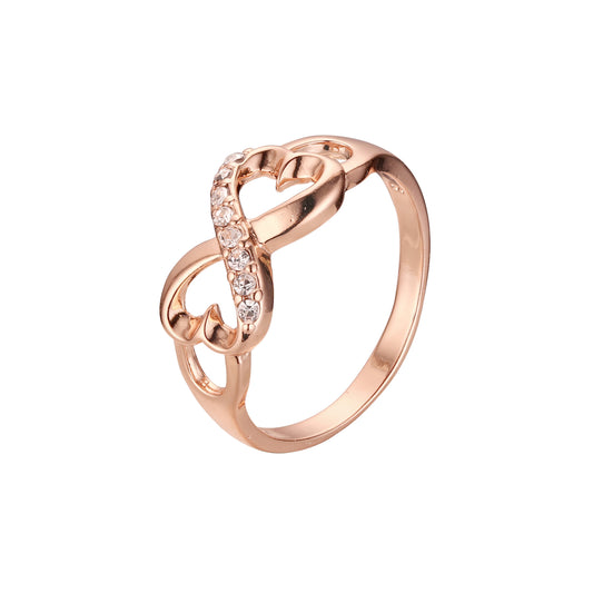 Infinity heart rings paving stones in 14K Gold, Rose Gold plating colors