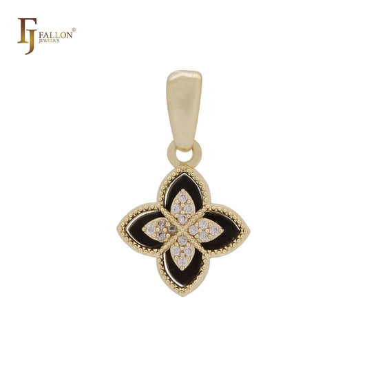 🔥 Black and white layered clover 14K Gold, Rose Gold Pendant