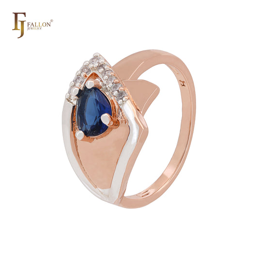 Anillos de moda triangulares geométricos superpuestos de dos tonos en oro rosa