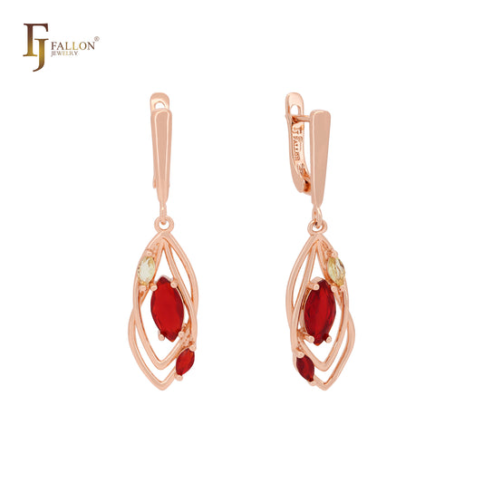 Cluster Marquise Colorful CZs Rose Gold Russian Lock Earrings