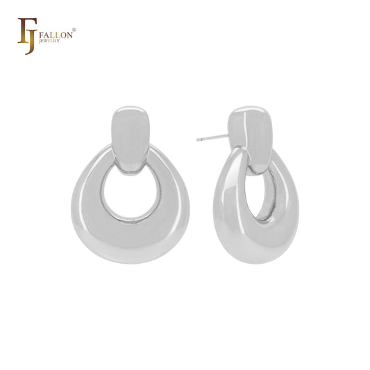 Lock and pendulum shaped 14K Gold, Rose Gold, White Gold Stud Earrings
