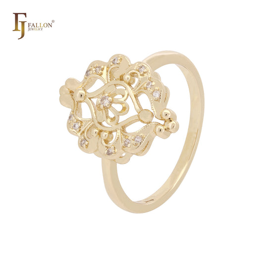 Anel de filigrana com zircônias cúbicas brancas em ouro 14K e ouro rosa
