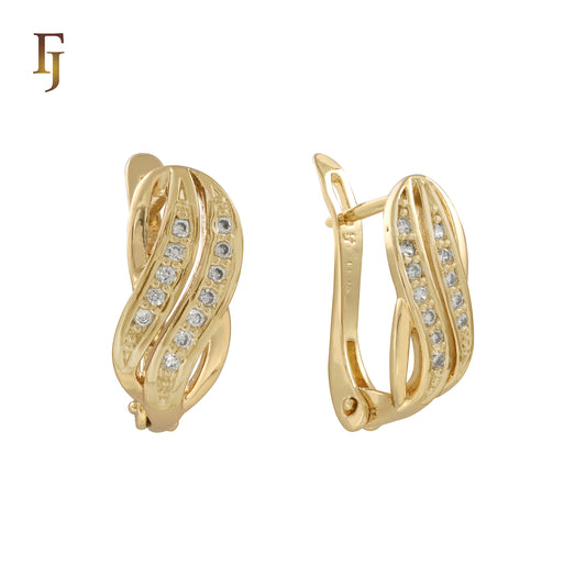 Double paved white Czs Rose Gold, 14K Gold two tone Earrings