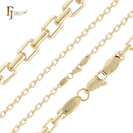 🔥 Oblong rounded box link chains plated in White Gold, 18K Gold, 14K Gold, Rose Gold, two tone