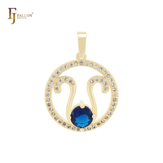 Solitaire Blue CZ 14K Gold Pendant