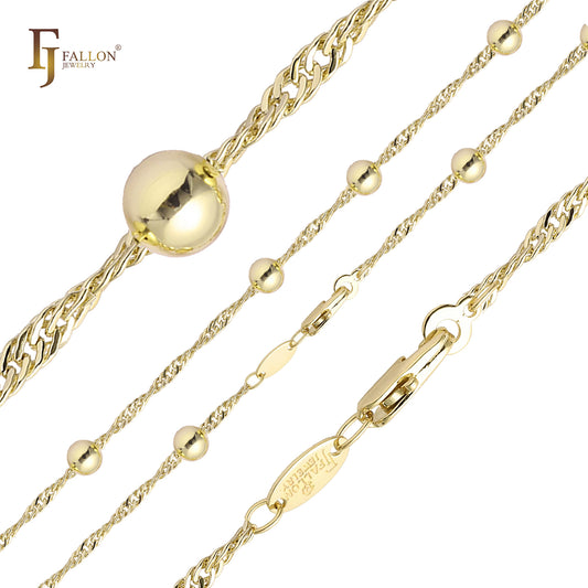Beads Singapore link chains plated in 14K Gold, Rose Gold