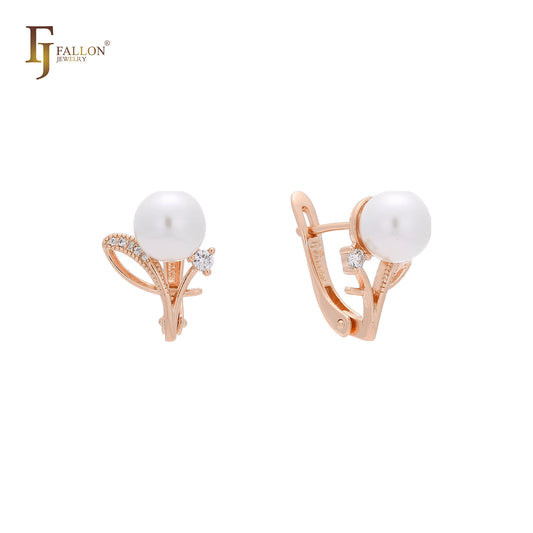 Pearl earrings in 14K Gold, Rose Gold, two tone plating colors