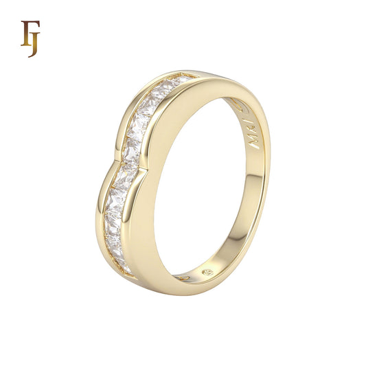 Cluster White CZs 14K Gold Wedding Set Rings