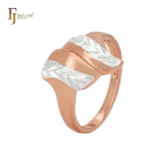 Anillos de moda bicolor en oro rosa con hojas doblemente retorcidas que se cruzan