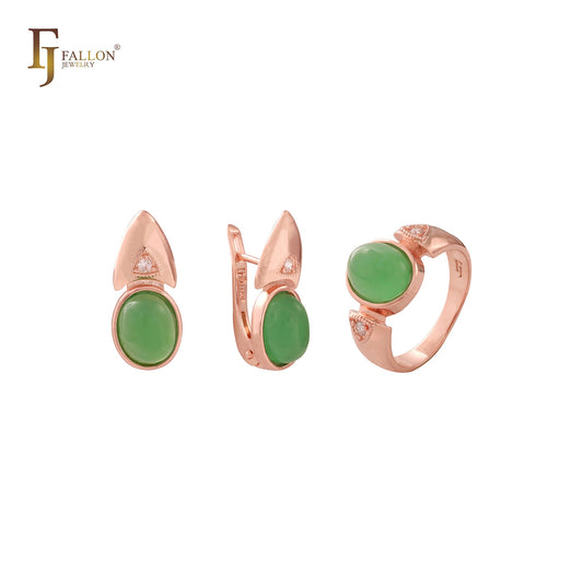 Oval rounded solitaire CZ Rose Gold, 14K Gold, two tone Jewelry Set