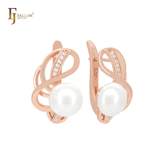 Elegant pearl of dancing wires Rose Gold Russian Lock Earrings