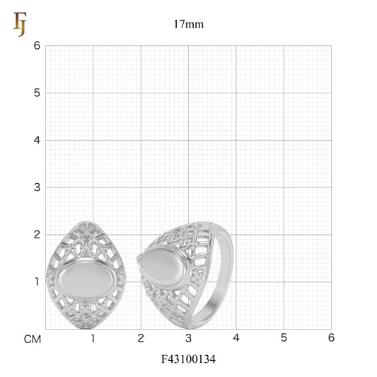 Silver Oval Statement Ring with Floral Openwork Design – Vintage Style Fashion Jewelry for Women – FJ Jewelry