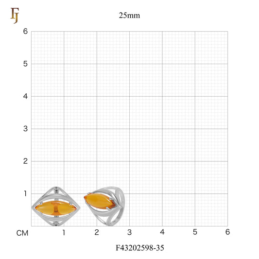 Marquise Orange Gem Ring in Open Silver Setting – Modern Minimalist Cocktail Ring – FJ Jewelry