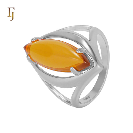 Marquise Orange Gem Ring in Open Silver Setting – Modern Minimalist Cocktail Ring – FJ Jewelry