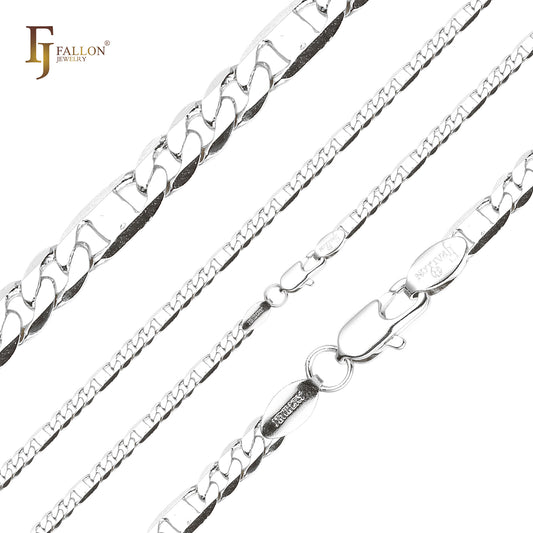 Figarucci Italian Figaro & Mirror mixed link 14K Gold, White Gold chains