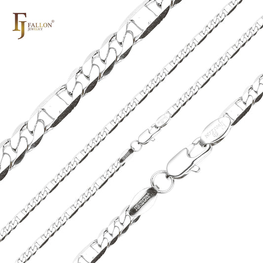 Figarucci Italian Figaro & Mirror mixed link 14K Gold, White Gold chains