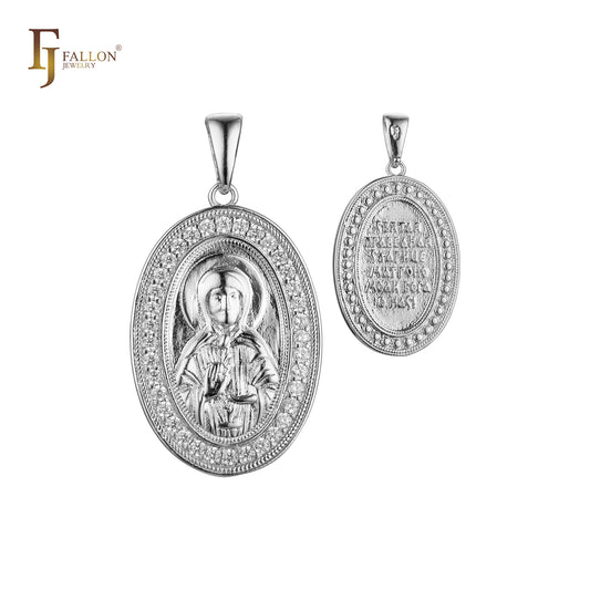 🔥 Halo paved white CZs Saint Matrona Religious Rose Gold, White Gold pendant